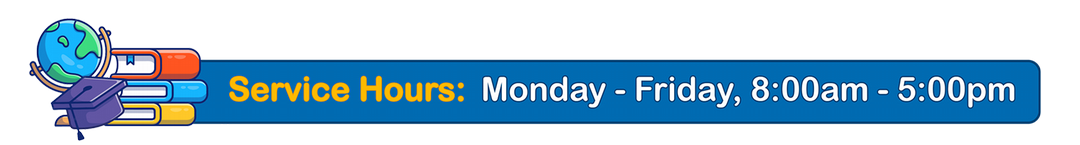 Service Hours: Monday through Friday from 8am to 5pm